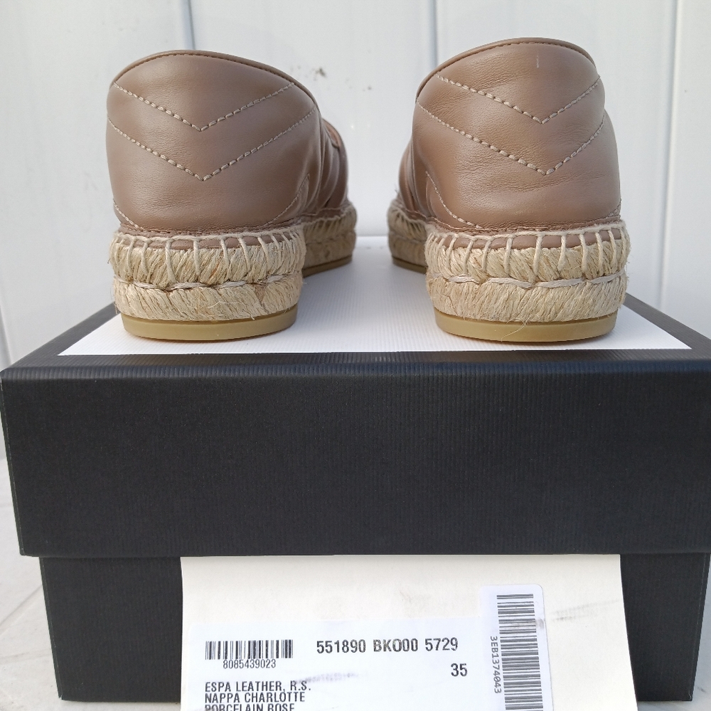 NEW GUCCI DOUBLE GG LOGO ESPADRILLES MARMONT MATELASSE LEATHER SZ 35 - Picture 7 of 14